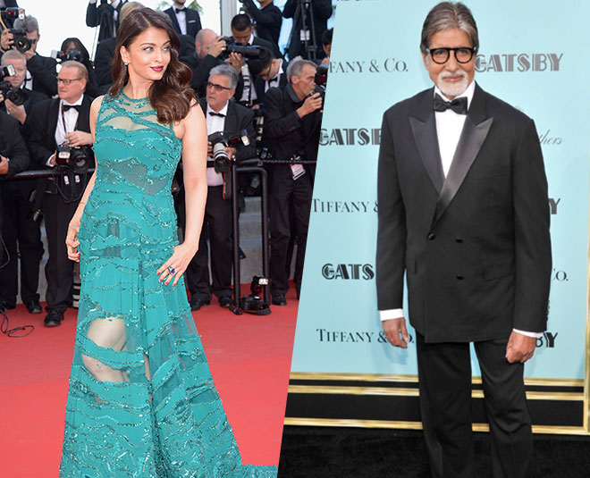 Teal रंग के gown में ऐश्वर्या और black tuxedo में अमिताभ Amitabh and aish fashion x